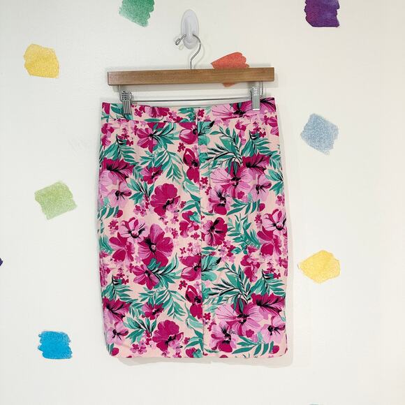2 J.Crew Factory Pink Floral Print Pencil Skirt NWOT - Picture 2 of 4